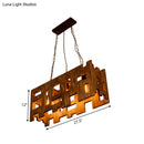 DecorBites™ Wooden Rectangle Restaurant Island Chandelier Pendant with Hollow Out Design - Brown, 2/3 Bulbs, Countryside Style