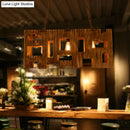 DecorBites™ Wooden Rectangle Restaurant Island Chandelier Pendant with Hollow Out Design - Brown, 2/3 Bulbs, Countryside Style