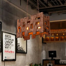 DecorBites™ Wooden Rectangle Restaurant Island Chandelier Pendant with Hollow Out Design - Brown, 2/3 Bulbs, Countryside Style