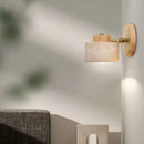 Rustic dark wood and beige concrete wall light bedroom sconce