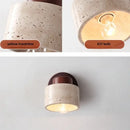 Rustic dark wood and beige concrete wall light bedroom sconce