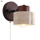 Rustic dark wood and beige concrete wall light bedroom sconce