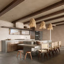 Rustic dark wood handwoven rattan led pendant light dining room