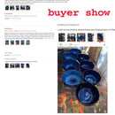 Rustic deep blue ceramic salad bowl with wooden fork dining room