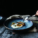 Rustic deep blue speckled ceramic salad bowl dining room dish