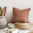 Rustic earthy tones linen fringed pillow cover living room decor