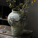Rustic gray & white coarse pottery vase living room home decor