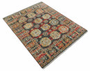 Rustic Hand knotted Traditional 8x10 Charcoal And Red Wool Rug