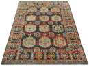 Rustic Hand knotted Traditional 8x10 Charcoal And Red Wool Rug