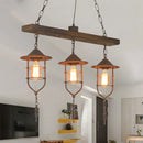 DecorBites™ Caged Rustic Metal Pendant Light Fixture with Wooden Beam - 3 Lights Hanging Lamp Kit
