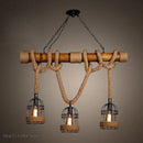Rustic industrial bamboo hemp rope pendant light dining room cage