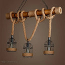 Rustic industrial bamboo hemp rope pendant light dining room cage