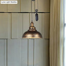 Rustic industrial copper dome pendant with pulley living room light