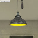 Rustic industrial copper dome pendant with pulley living room light