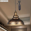 Rustic industrial copper dome pendant with pulley living room light