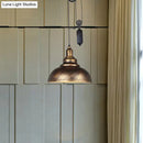 Rustic industrial copper dome pendant with pulley living room light