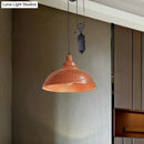Rustic industrial copper dome pendant with pulley living room light