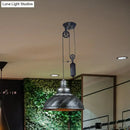 Rustic industrial copper dome pendant with pulley living room light