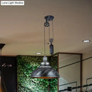Rustic industrial copper dome pendant with pulley living room light
