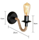 Rustic industrial hemp rope wall lamp bedroom wood sconce