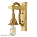 Rustic industrial hemp rope wall lamp bedroom wood sconce