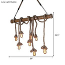 Rustic industrial wood and rope island pendant light dining room