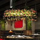 Rustic iron rose pendant light fixture dining room rope chandelier