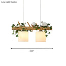 Rustic ivory glass wood island pendant – kitchen green leaf decor