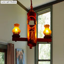 Rustic kerosene island light wooden chandelier kitchen amber glass