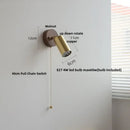 Rustic led walnut wood wall sconce – bedroom pull chain light