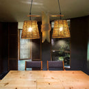 DecorBites™ Rustic Rattan Shade Pendant Light Fixture - 2 Bulbs - Countryside Island Lighting with Bamboo Design