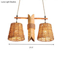 DecorBites™ Rustic Rattan Shade Pendant Light Fixture - 2 Bulbs - Countryside Island Lighting with Bamboo Design