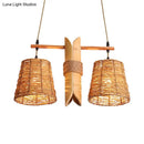 DecorBites™ Rustic Rattan Shade Pendant Light Fixture - 2 Bulbs - Countryside Island Lighting with Bamboo Design
