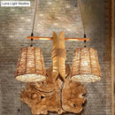 DecorBites™ Rustic Rattan Shade Pendant Light Fixture - 2 Bulbs - Countryside Island Lighting with Bamboo Design