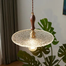 Rustic walnut and brass cullet glass led pendant dining room light