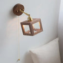 Rustic walnut and brass glass wall light fixture bedroom sconce
