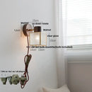 Rustic walnut wood and brass wall sconce – bedroom glass fixture