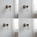 Rustic walnut wood and brass wall sconce – bedroom glass fixture