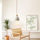 Rustic white concrete cement pendant light dining room wood detail