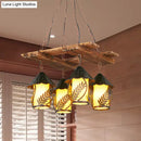 Rustic white fabric clear glass wooden chandelier dining room light