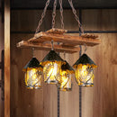 Rustic white fabric clear glass wooden chandelier dining room light