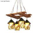 Rustic white fabric clear glass wooden chandelier dining room light