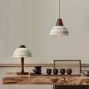 Rustic white & wood ceramic pendant light – kitchen led hanging lamp