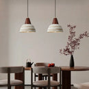 Rustic white & wood ceramic pendant light – kitchen led hanging lamp