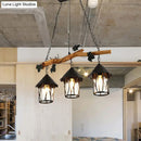 Rustic wood and black lantern kitchen island light e26 e27 light