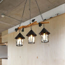 Rustic wood and black lantern kitchen island light e26 e27 light