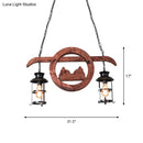 Rustic wood and black lantern pendant lamp dining room island light