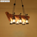 Rustic wood and black lantern pendant lamp dining room island light