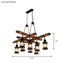 Rustic wood and black lantern pendant lamp dining room island light