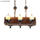 Rustic wood and black marble 6-light island pendant dining room